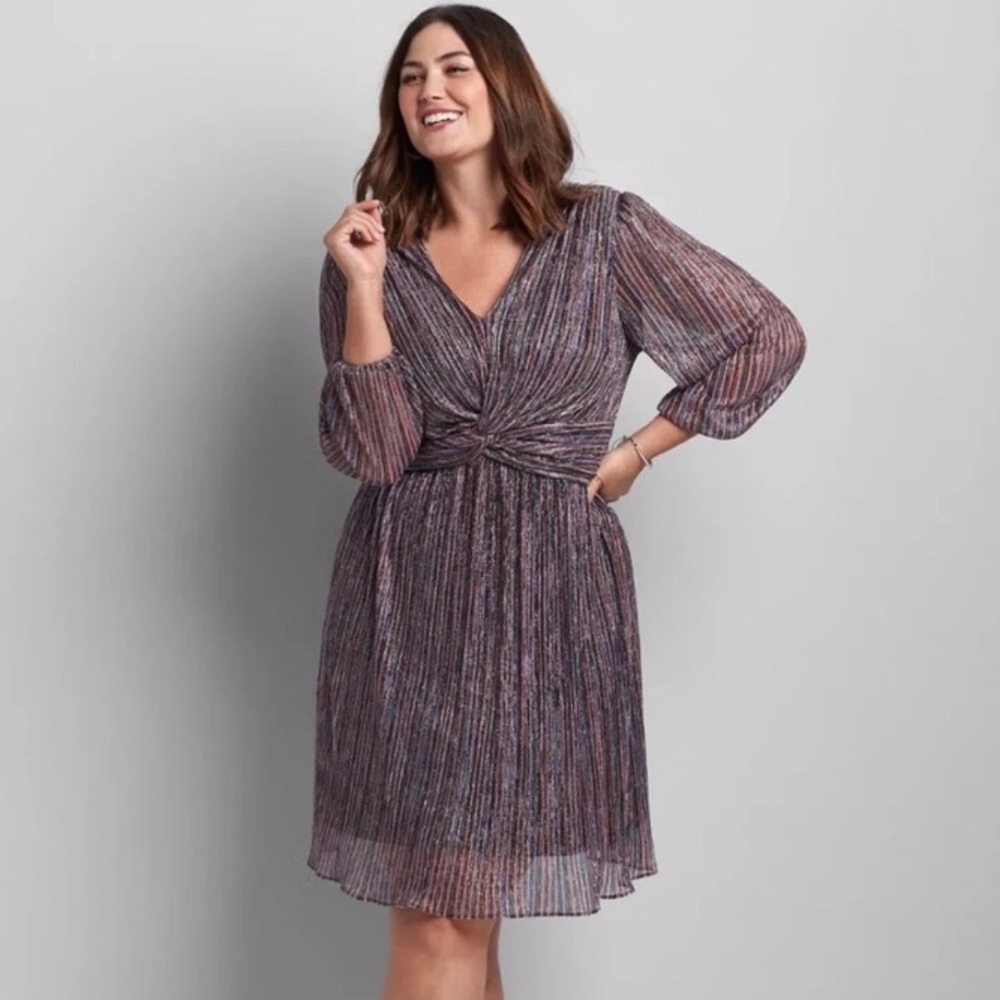 NWT - Lany Bryant Striped Multicolor Metallic Dress Sz 16 W